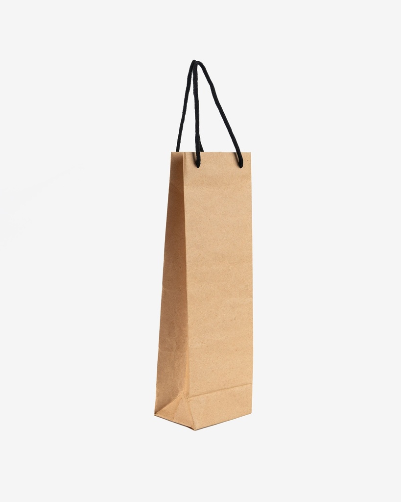 Brown Kraft Paper Bag 150g, Handle: Black Rope (Single Wine)