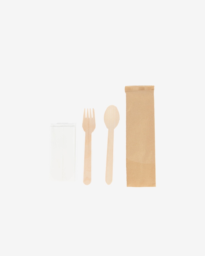 Wooden Fork Spoon Napkin Set in Paper Bag