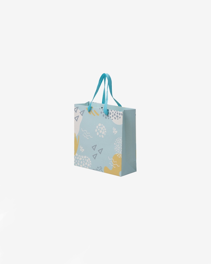 White Kraft Blue Printed Paper Bag with Ribbon Handle (Mooncake)
