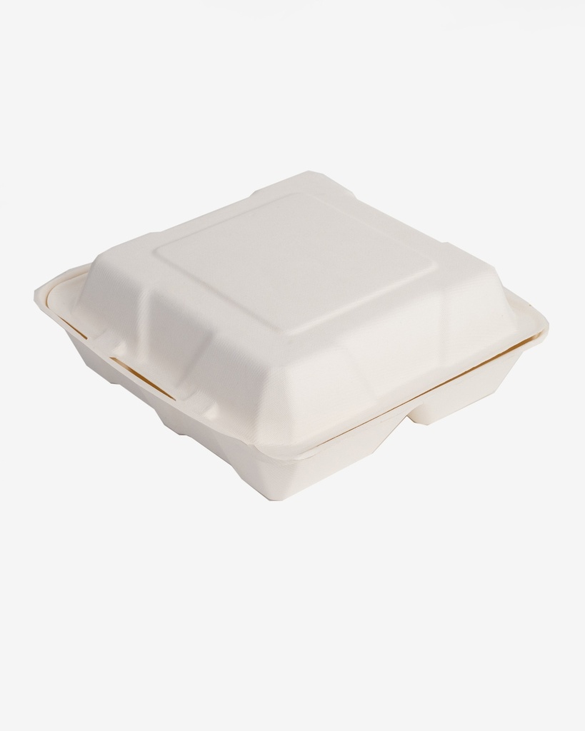 8" Sugarcane Clamshell Lunch Box with 3 compartment