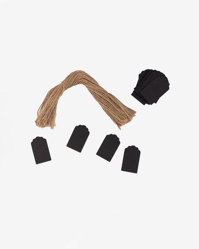 [Htag0503CBKP100] Black Hang Tag with Hemp Rope - Scallop